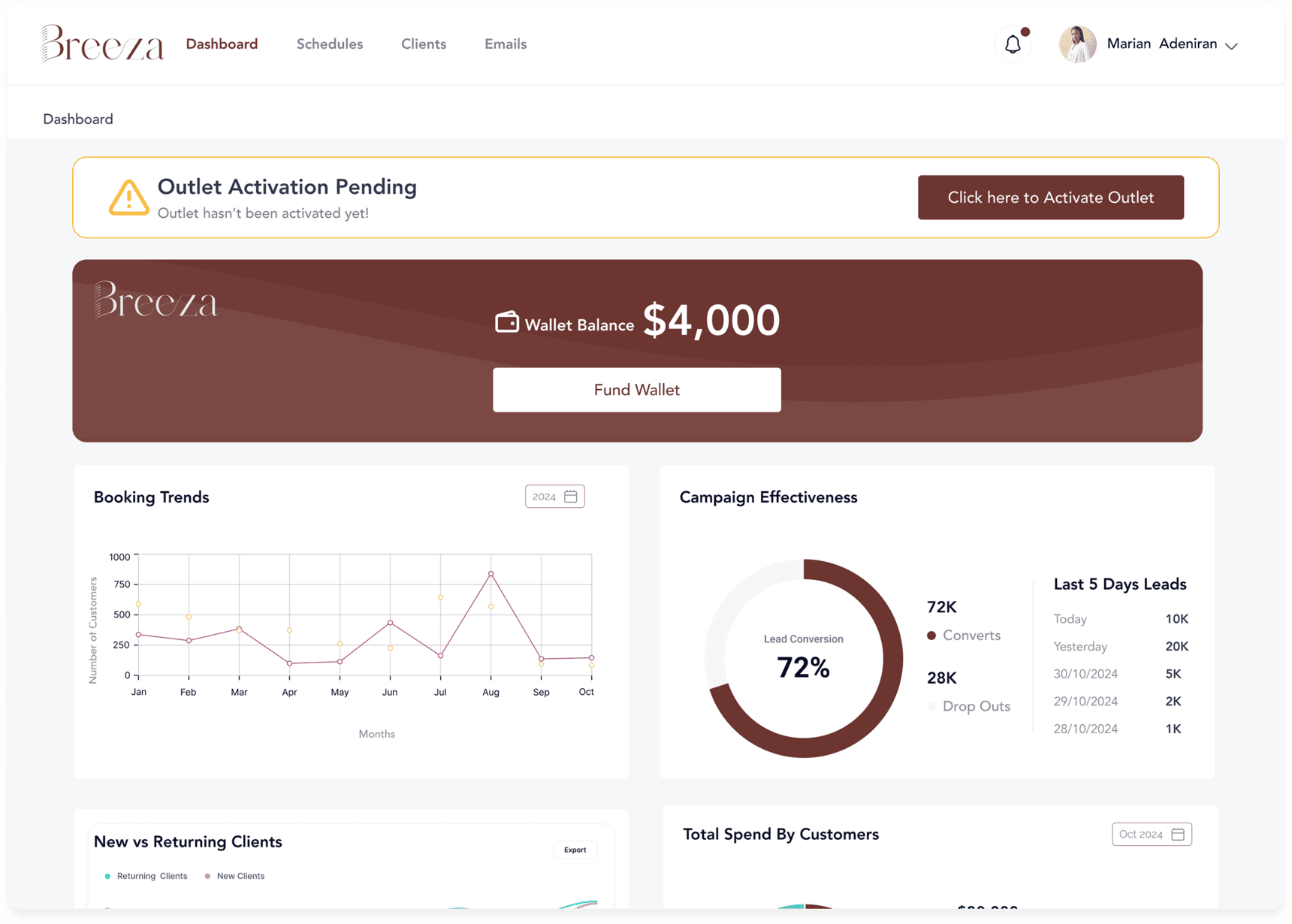 Client management in the Breeza app