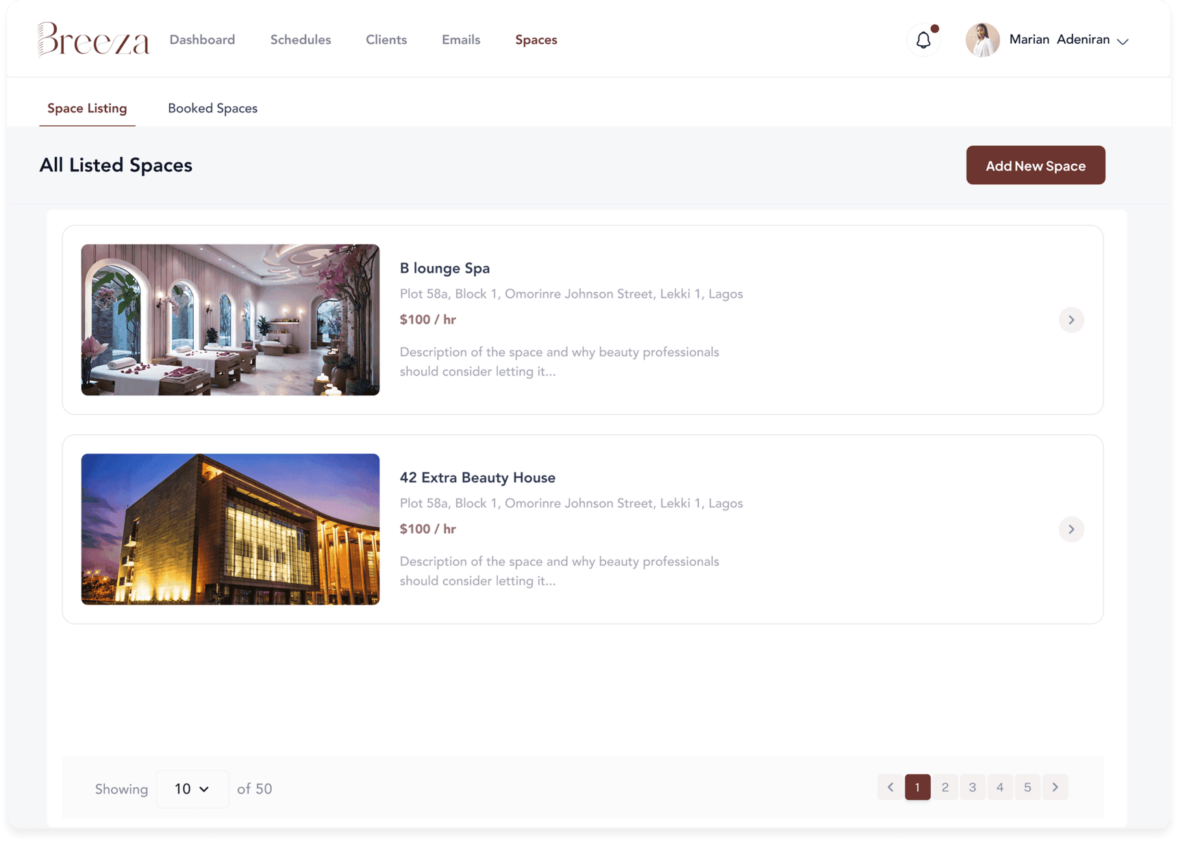 Breeza Spaces in the Breeza app