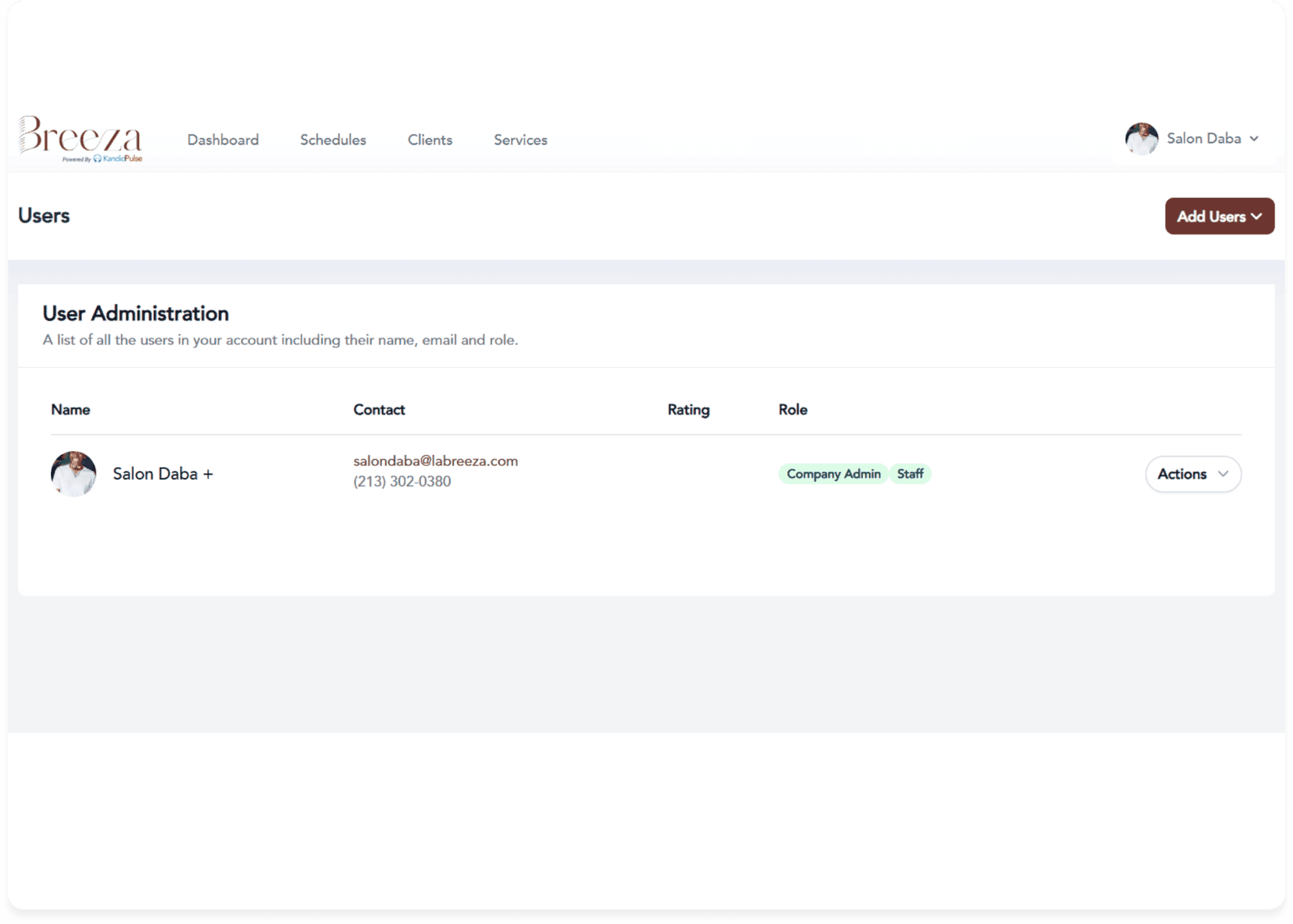 Team management in the Breeza app